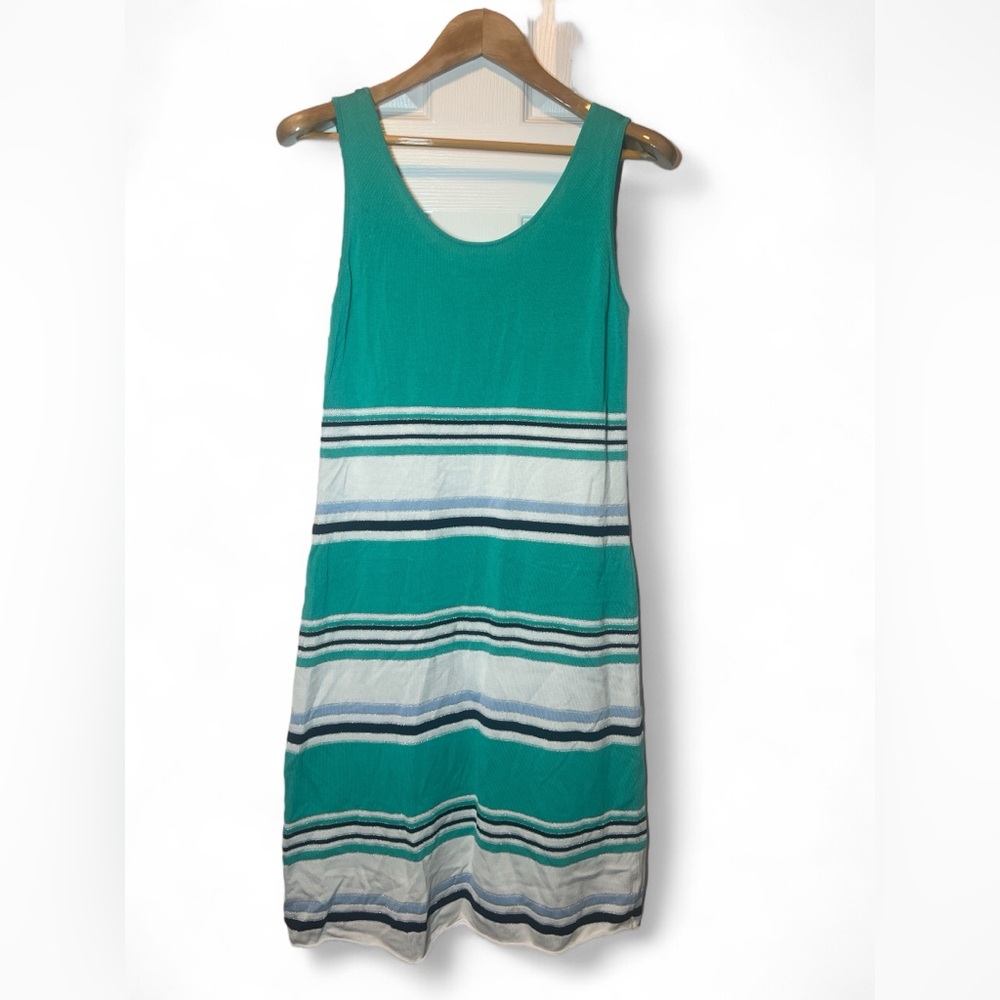 Tommy Bahama Sleeveless Striped Cotton‎ Blend Sweater Dress Midi Green M
